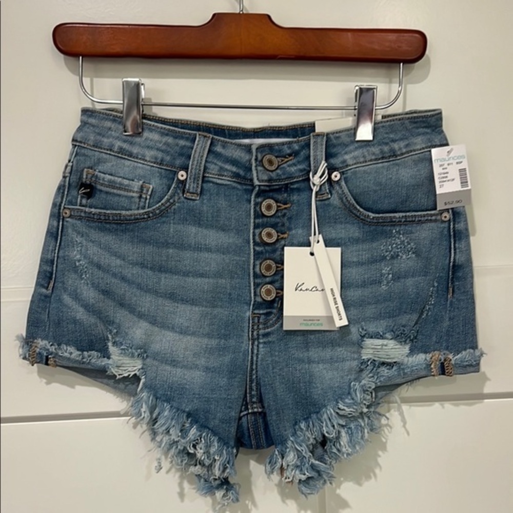 NWT KanCan High Rise Jean Shorts with Distressed Hem Sz 27